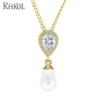 Cz Silver 925 RAKOL NP065 Classical Adjustable 925 Silver Necklace CZ Pearl Dangle Chain Necklace