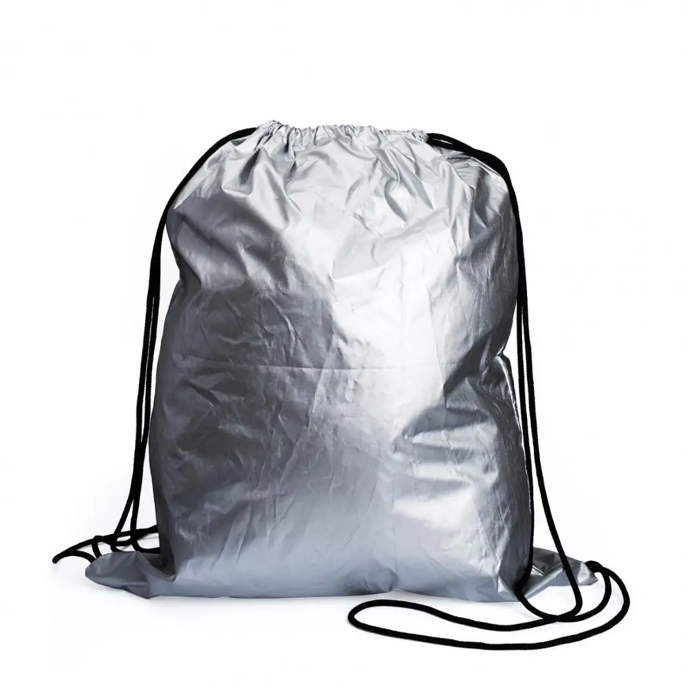 Personalized promotional eco friendly  backpack customized silver metallic drawstring bags