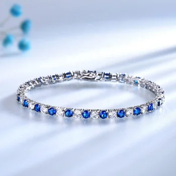 Luxury Created Nano Blue Sapphire Bracelet Women 925 Sterling Silver Jewelry Romantic Classic Wedding Fine Jewelry