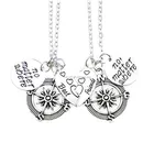 Compass Set 2 Pcs Silver Best Friends No Matter Where Compass Set Heart Best Friend Gifts Engraved Charm Necklaces