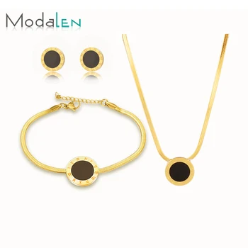 Fashion 2021 Roman Numerals Jewelry Sets 18k Gold dubai New Steel Chain Jewelry Woman Gold Bracelet set