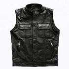 Sheep Vest Down Vest P18E120BE Men Sheep Leather Motorcycle Biker Chest Pocket Vest