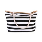 Cheap Price With Cotton Bags Design Cheap Price Custom Design Stripe Canvas Beach Tote Bag With Cotton String