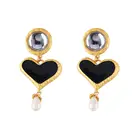 Zubic Zirconia Jewelry Heart Shape Cabochon Metal Stud Earrings