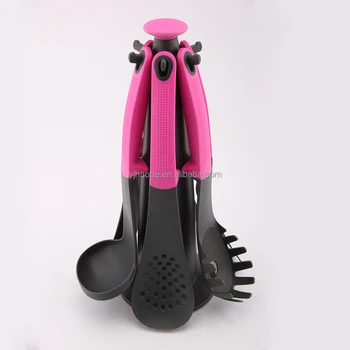 Spot kitchen food grade cooking tools 6pcs pink kitchen utensils set with TPR non-slip handle