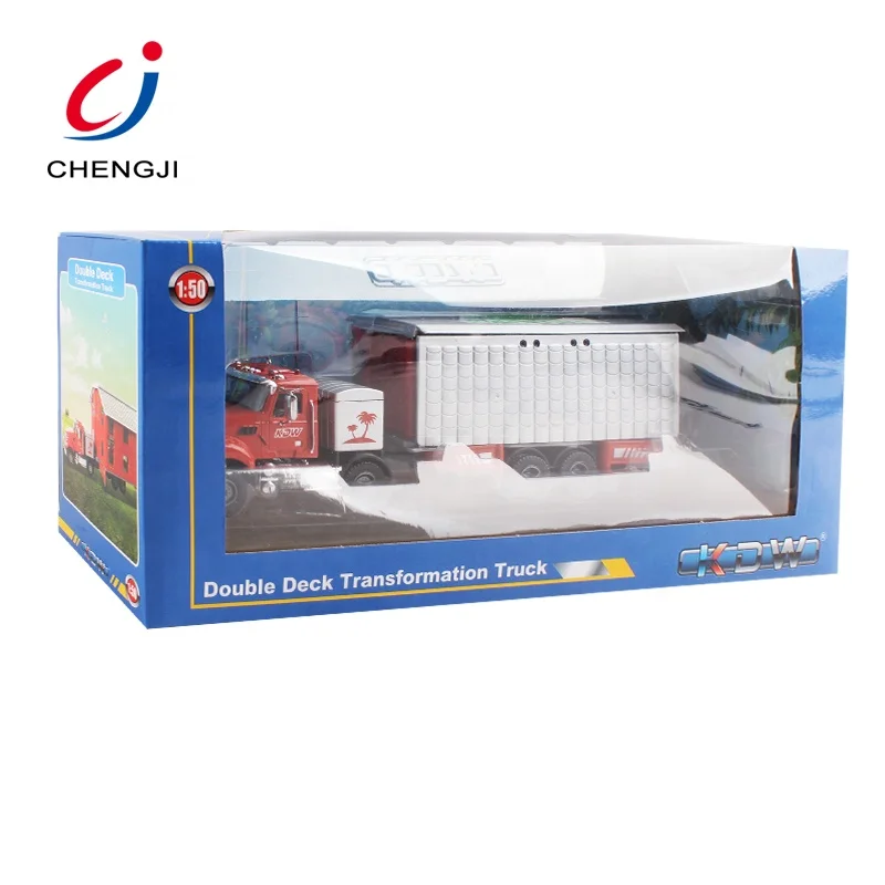 Chengji Custom miniature metal deformation slide diecast truck model 1:50 container truck diecast kids toy container truck