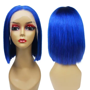 Morein hair 180 density green 99J blue single color super double drawn virgin hair short bob weave lace front shy wig