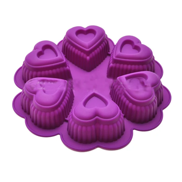 6 cavity heart cake mold, High quality and Eco-friendly 6 heart Shape Silicone bakeware