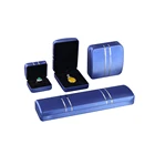 Jewelry Box Silver Blue Leather Jewelry Box With Stainless Steel Gold Or Silver Rim