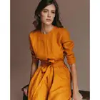 Dresses Dress Dresses Women Clothing Wrap Crew Neck Linen Dresses Summer Linen Midi Dress With Belt