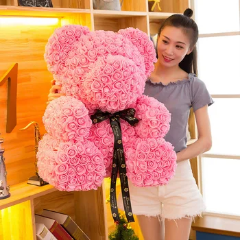 The Rose Bear Cub Pink Forever Artificial Rose Anniversary Christmas Valentines Gift Bear 27" 70cm Size