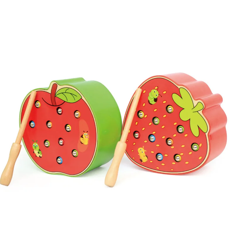 Montessori Fishing Game Toys Wooden Magnetic Bug Catching Game Toy Strawberry 