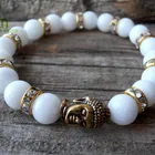 Shell Beads Bracelets Gold Buddha Mala Tridacna Shell Beads Strech Mala Bracelet With Crystal Spacer