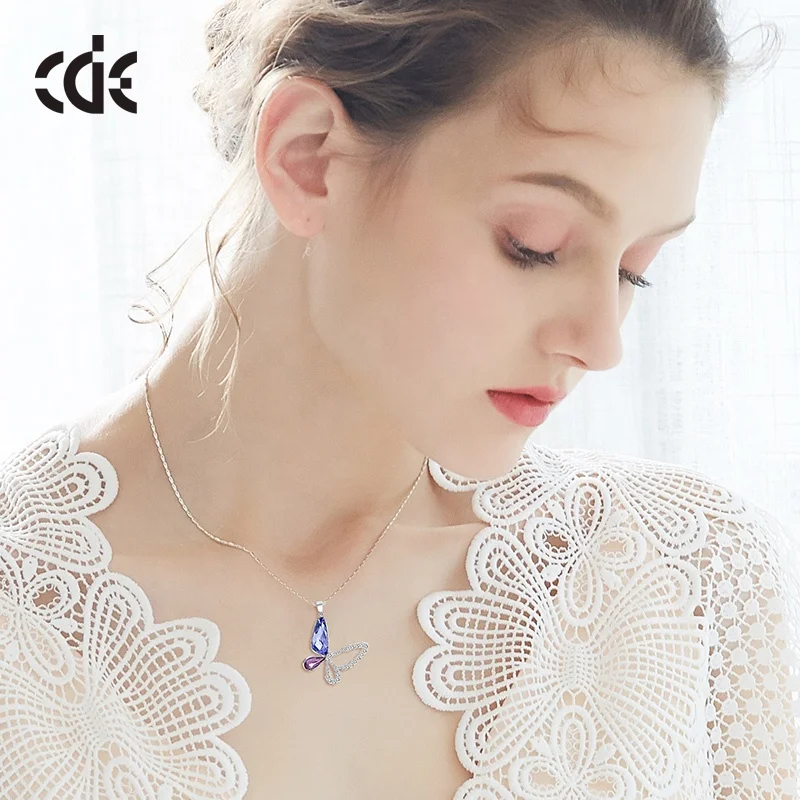 CDE YP0702 Silver Jewelry Austrian Crystal Necklace Cute Animal 925 Silver Pendant Necklace Collar De Plata Butterfly Necklace