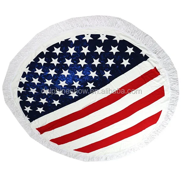 American Flag Microfiber Large Round Beach Towel With Tassels Soft