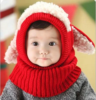 Cute Kid Baby Beanies caps Child Crochet Winter Warm Knitted hats with Hooded Scarf Boy Girl Hooded Scarf Earbud hat