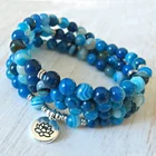 Rosary SN1397 108 Mala Beaded Agate OM Bracelet Or Necklace Reiki Charged Buddhist Rosary Prayer Beads Gemstone Wrist Lotus Bracelet