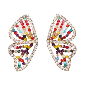 CLARMER Wholesale Europe Women Accessories Colorful Shiny Rhinestone Crystal Animal Butterfly Wings Stud Earrings