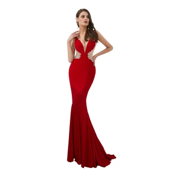 2021 Sexy V neck Evening Dress Red Wine Prom Gown Long Mermaid Prom Dress Party Elegant Vestido De Festa Vintage Prom Gowns