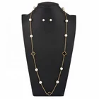 Water Pearl Set Modalen Stainless Fresh Water Pearl Clover Fashion Jewelry Set Gold Plated