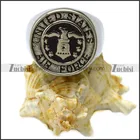 Silver Eagle Solemn Silver Engraved United States Air Force Circled Volant Falcon Eagle Round Signet Ring