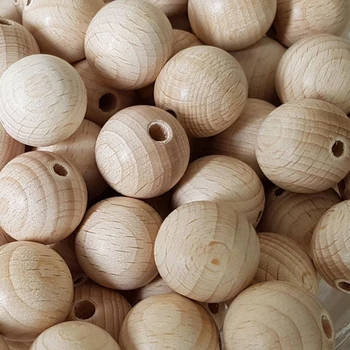 20mm Round Beech Wood Teething Beads Natural Unfinished organic Beads