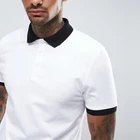 100% Shirts For Men High Quality Muscle Fit 100% Pique Cotton White Polo Shirt For Men With Contrast Rib And Cuff