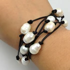 Leather Pearl PE0023 Personal Leather Cord Knotted 32 Inch Real Pearl Necklace Handmade Knotted Pearl Necklace