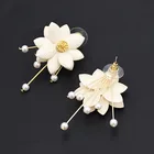 Lady Stud Earring Stud Lady Elegant Korean Style Alloy Pearl White Flower Shaped Stud Earrings