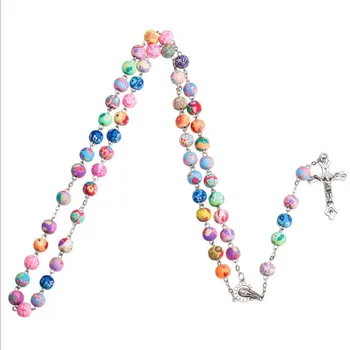 Catholicism Rosary Necklace Polymer Clay Beads Cross Necklace Religious Jewelry