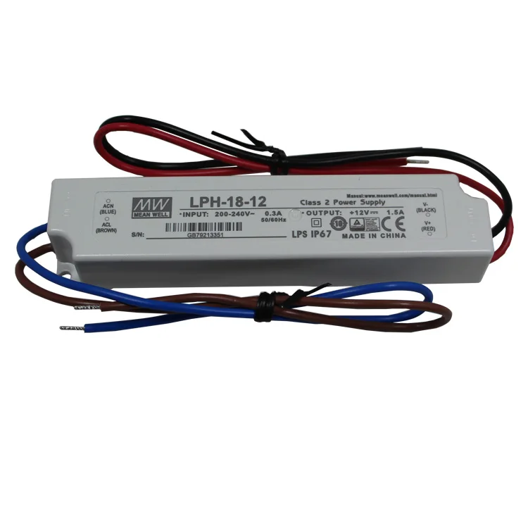 Meanwell 12v DC 1,5a 18w Transformer Power Supply lph-18-12 ip67 Waterproof Fob Led 