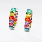 18k yellow gold plated multi color cz rainbow stone big hoop earrings