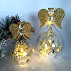 Wings New Collection Led Light Up Glass Angel With Golden Wings For Christmas Decoration