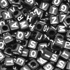Promotional Bulk 7*7MM Solid Black Color Acrylic Alphabet Cube Plastic Letter Beads For Curtain Decoration