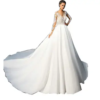 2019 Hot Saling Wholesale Slim Fit A Line Count Train Wedding Dress With Veil WF016