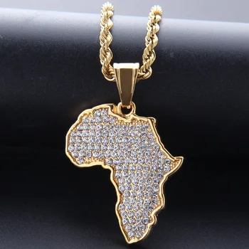 Africa Map Iced Out Chain Rhinestone Crystal Gold Pendant & Necklace Africa Map pendant necklace For Men/Women fashion Jewelry