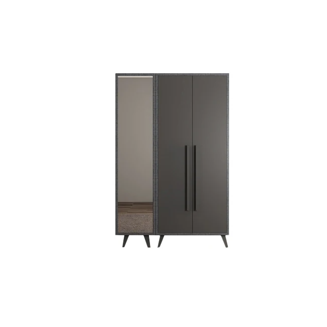 UV door black modern luxury wood wardrobe with melamine  mirrored combination cabinet for Bedroom furniture