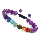 Wholesale 7 Chakra Energy Stone Natural Tiger Eye Adjustable Braided Yoga Wheel Beaded Bracelet FSBR066