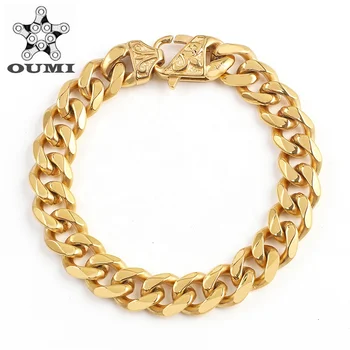 OUMI Classical Jewelry Stainless Steel 18K Gold Filled Cuban Link Chain Bracelet For Womens/Mens