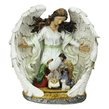 12" Resin Guardian Angel and the Holy Family Nativity Scene Christmas Table Top Decoration