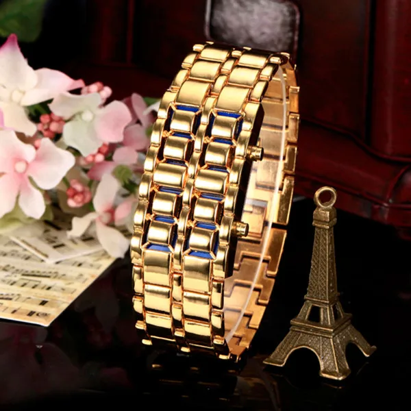 Digital Watch Lava Style Gold Steel Bangle Iron Samurai Inspired Led Watch Instructions