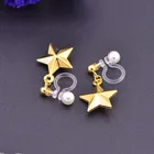 Piercing Pearl Non Piercing Earrings Non Piercing Golden Metal Five-pointed Star Earrings With Pearl