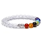 Gemstone Silver Hot Sales Elastic Natural Energy Gemstone 7 Chakra Silver Elephant Charm Bracelet