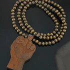 Bead Necklace Hip-hop Hand Pendant Wood Ball Rosary Bead Chain Custom Good Wood Necklace