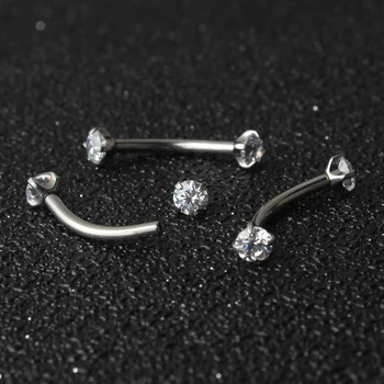 16G Titanium Internal Threaded Curved Barbell with Prong Set CZ Gems