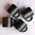 Coffee Black 12 Constellation Matt Fancy Couples Coffee Mug With Lid And Spoon