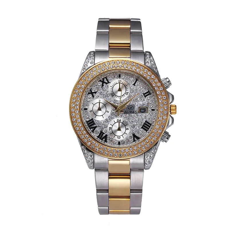 40mm Women Dress Watch Rhinestone Decorated Stainless Steel Timepiece Women Silver Dial Imported-china Girls Gold Watch