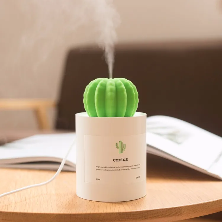 USB Cool Mist Humidifier with Night Light Mini Size Cactus Humidifier 280ml 