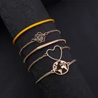 Yellow Heart 5Pcs/set European And American Concise Hollow Rose Bracelet Bright Yellow Rope Map Heart Women Lady Bracelet