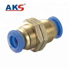 Bulkhead Union Pneumatic Fitting PM Bulkhead Union Pneumatic Plastic And Brass Straight Fitting Round Air Tube Connector